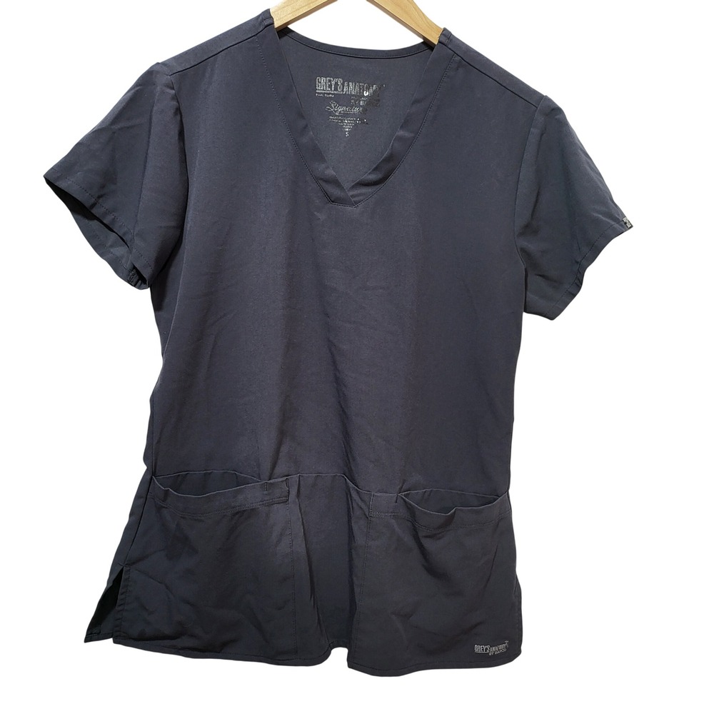 Greys‎ Anatomy Signature Scrub Top V Neck Short Sleeve Grey Size S